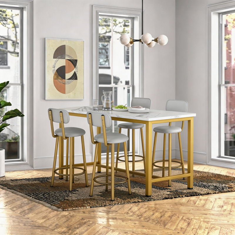 Ensemble de salle à manger rectangulaire L 43,31 po x l 23,62 po Salerna, Marbre blanc