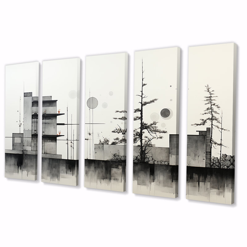 Ensemble de 5 décorations murales en mosaïque gris et gris Greometric, H 28 po x l 60 po
