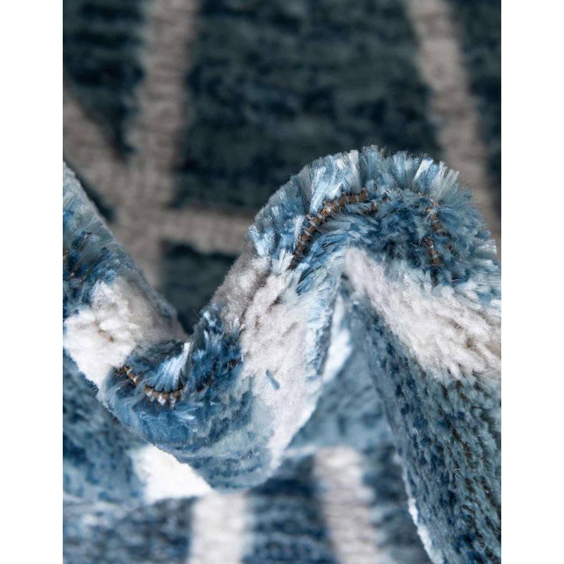 Tapis géométrique bleu / gris Jantsen, Tapis de couloir 2 pi 7 po x 13 pi