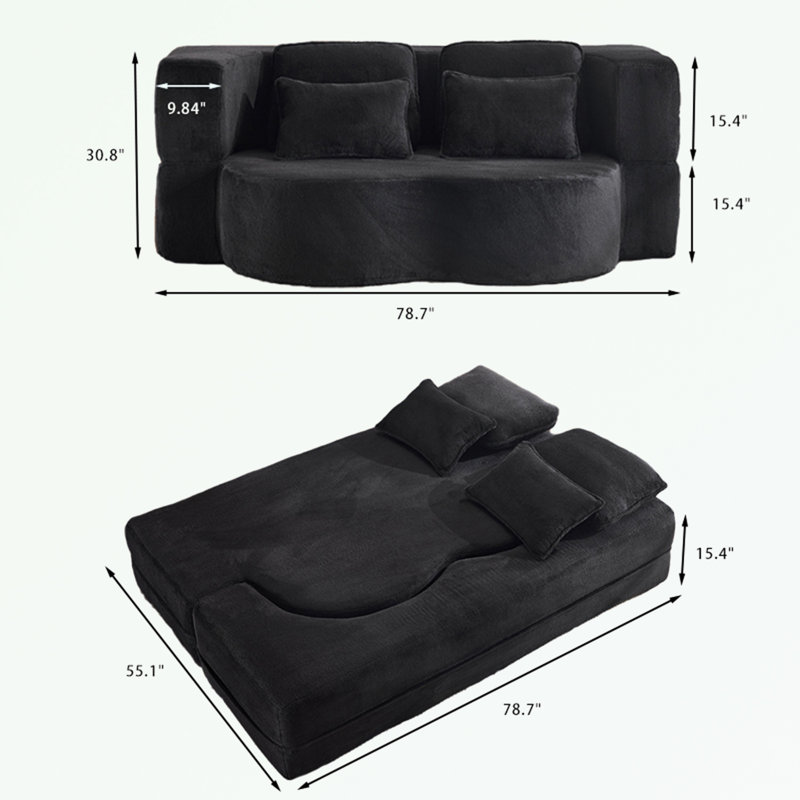 Canapé-lit pliable, Fausse fourrure noire