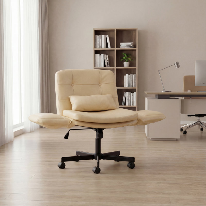 Criss Cross Legged Chair With Flip-Up Armrests, Swivel Office Chair, Computer Desk Chair For Home Office, Makeup, Bedroom