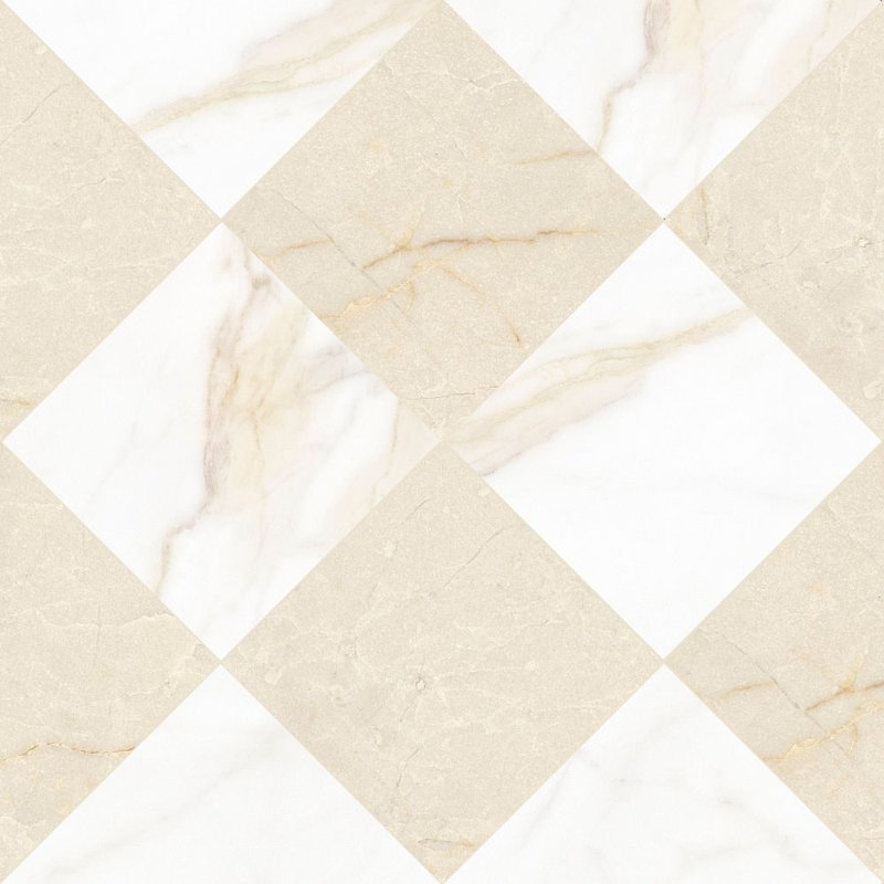 Carreau de porcelaine mat pour plancher et mur 8 po x 8 po Gambit, Damier diamant et Marfil