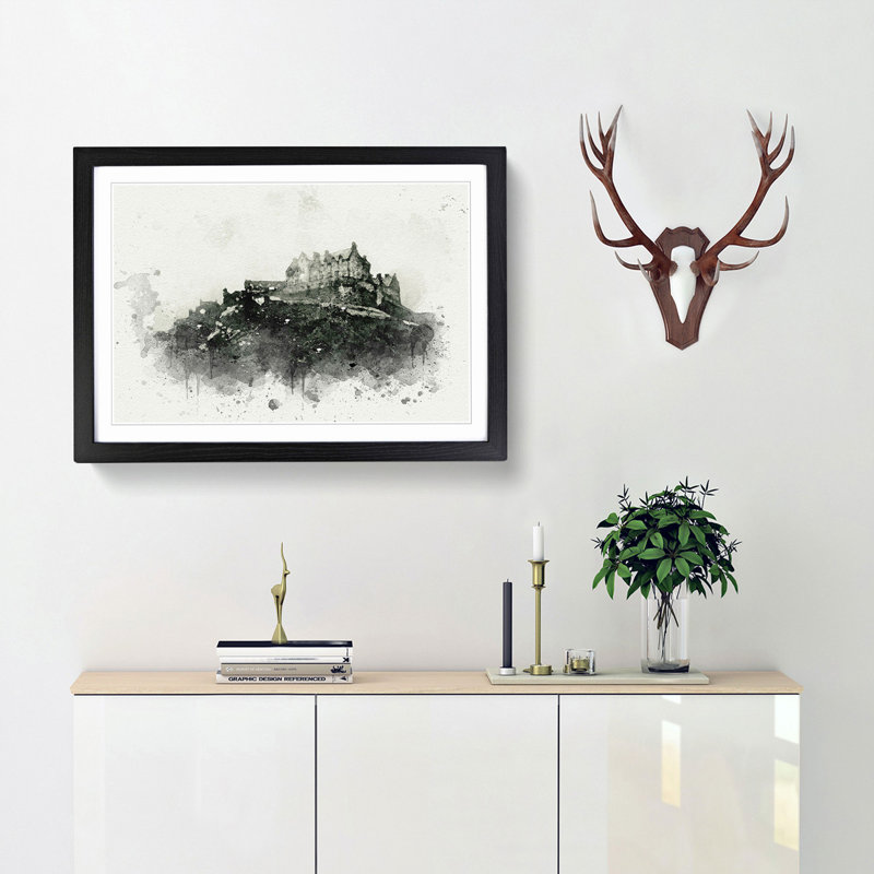 Edinburgh Castle in Scotland in Abstract - Picture Frame Painting Print, Black Framed, 62cm H x 87cm W x 2cm D