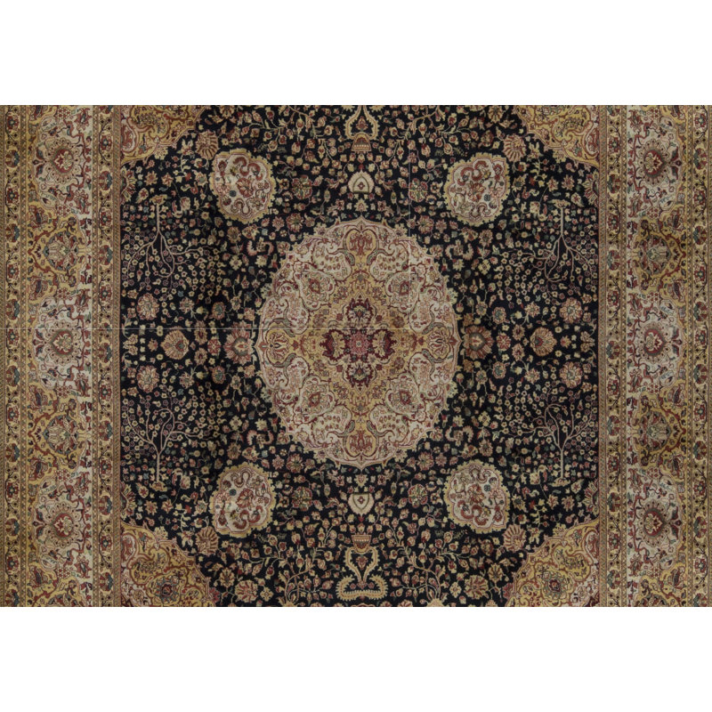Hand-Knotted High-Quality Blue and Cream Area Rug