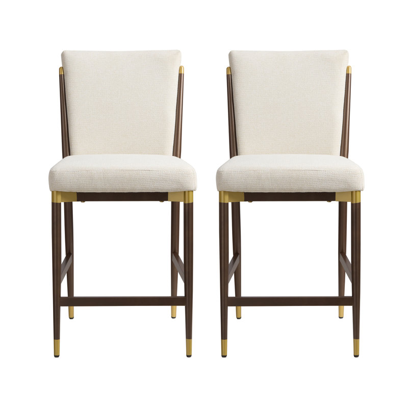 Tabouret de comptoir rembourré en fer Blondell, Coussin beige / structure brune