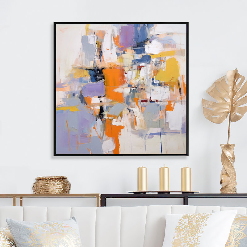 Poétique expressionniste en mauve et orange - Collages abstraits, reproductions d'art mural, H 30 po x l 30 po