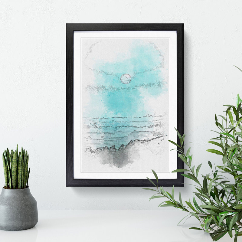 Moon Above Kavala In Greece - Single Picture Frame Painting on MDF, 33cm H x 24cm W x 2cm D, Black Framed