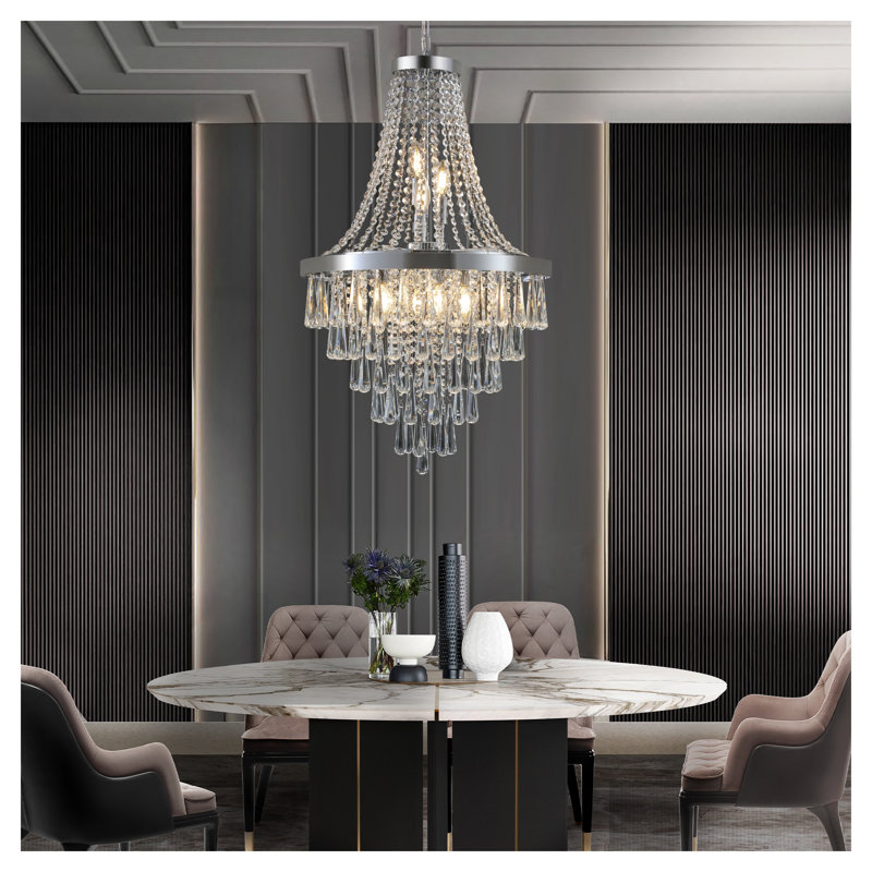Lustre moderne en cristal chromé de 20 po - Luminaire de plafond à hauteur réglable de luxe pour salle à manger, salon et escalier