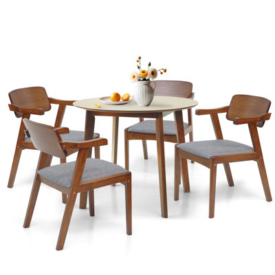 5 Piece Dining Set, 4 Classic Style Solid Wood Martin Chairs w Round Dining Table, Kitchen Set for Two, Modern Dining Table Set