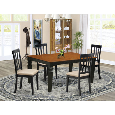 L'ensemble de table de cuisine 5 pièces pour 4 personnes comprend une table de salle à manger rectangulaire avec rallonge papillon et 4 chaises de salle à manger en tissu de lin, noir et cerise