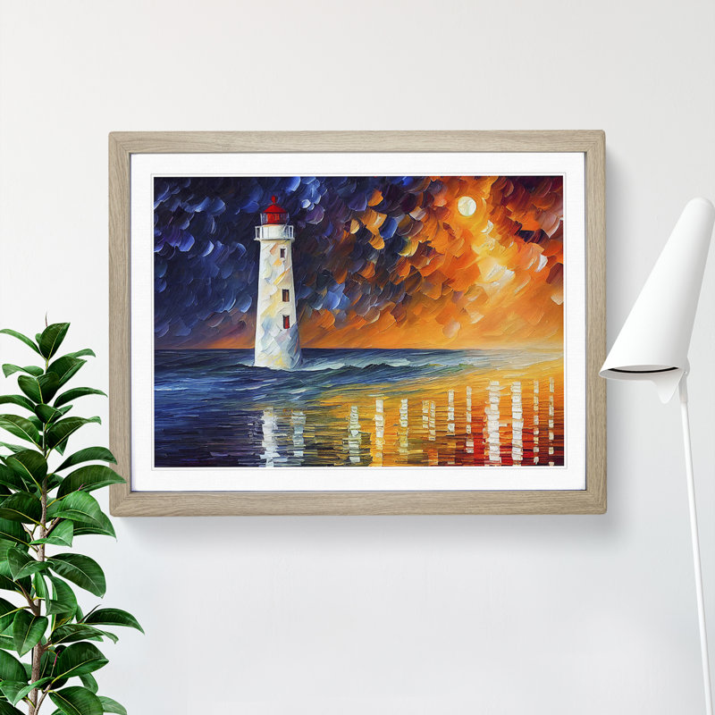 Colourful Lighthouse Vol.4 - Painting, Oak Framed, 34cm H x 46cm W x 2cm D