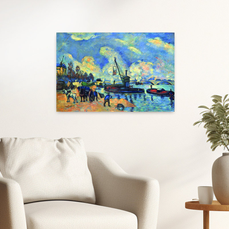 La seine à Bercy, reproduction d'art classique de cheval sur une plage contemporaine, 16" H x 24" W