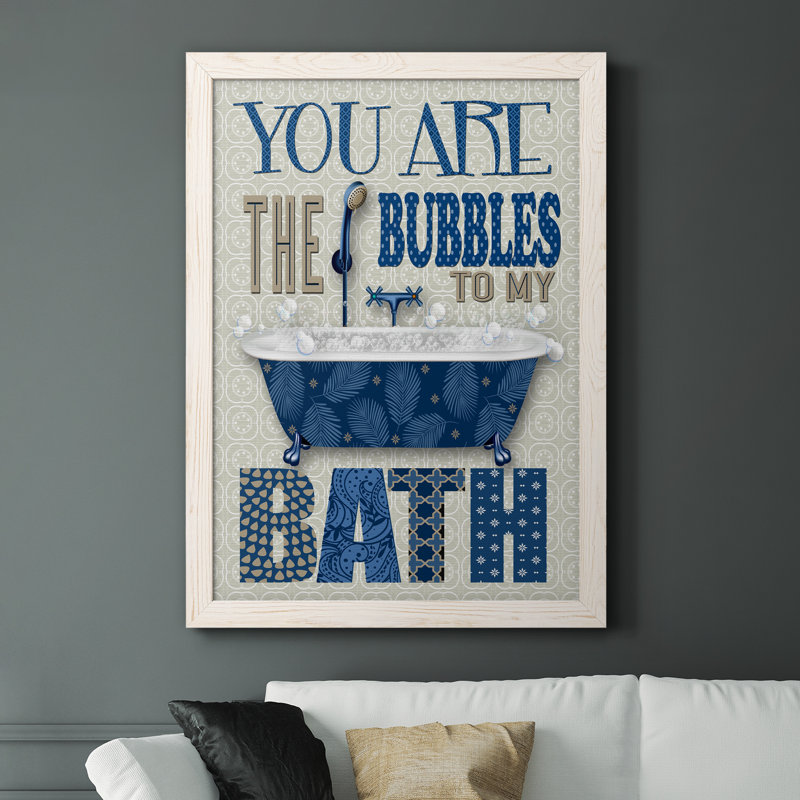 «Bubble Bath», art textuel sur toile, Cadre blanc, H 44 po x l 31 po x P 1 po