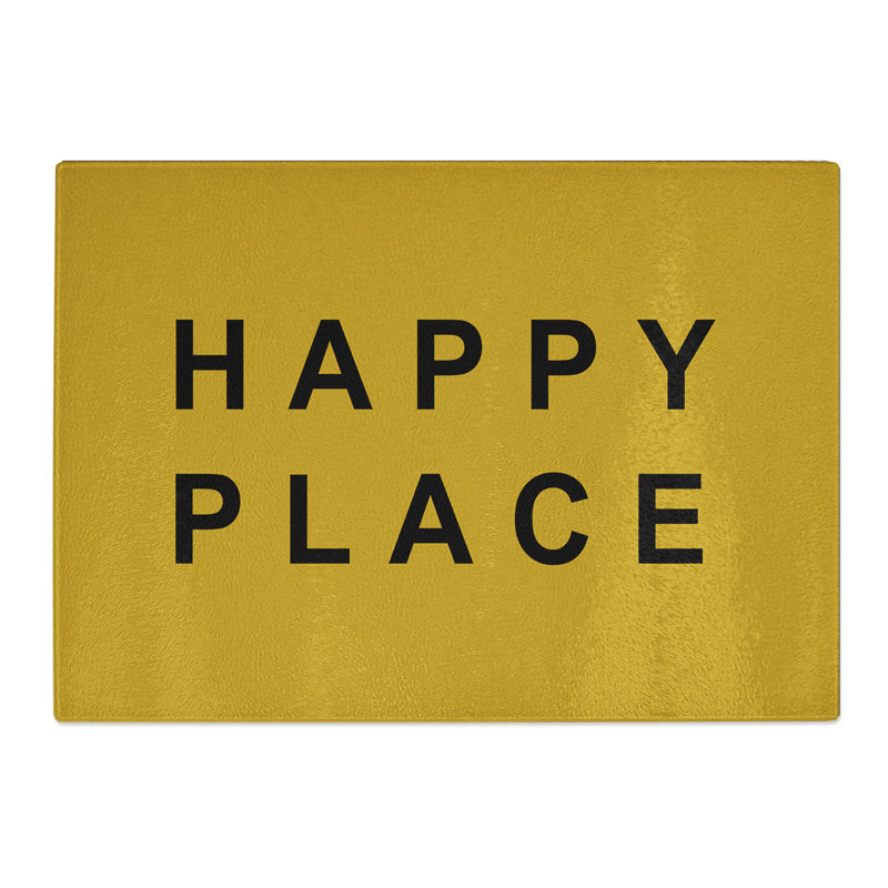 Happy Place Mustard Typography Chopping Board, 0.4cm H x 20cm W x 28.5cm L