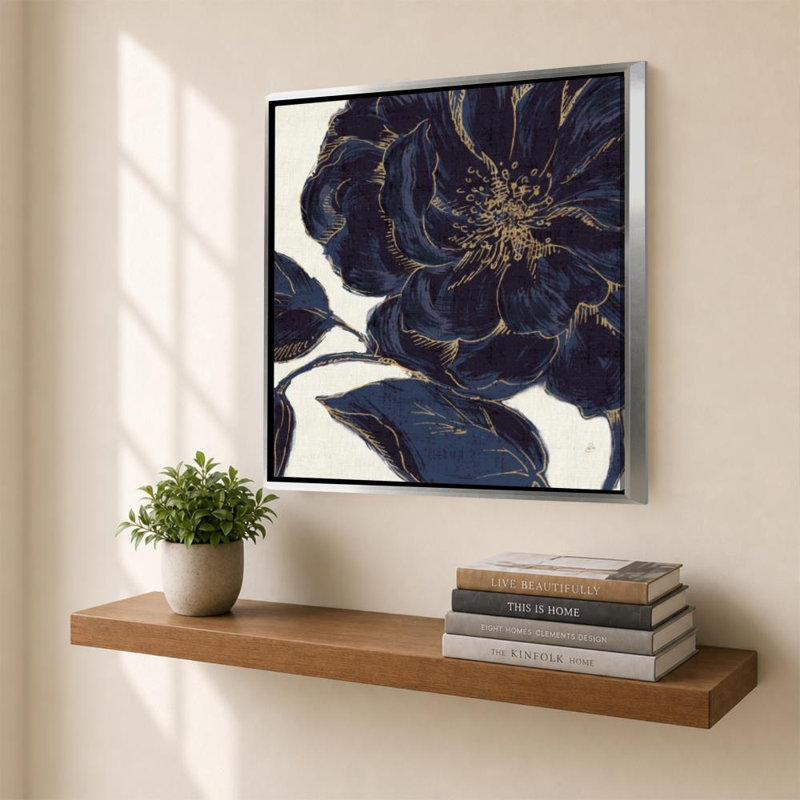 «Indigo Garden II» par Daphne Brissonnet - impression sur toile, H 36 po x l 36 po, Cadre flottant biseauté, Silver