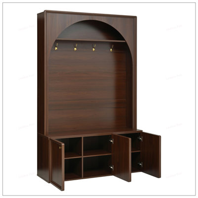 Farmhouse All-in-One Hall Tree with Adjustable Shelves, Retro Arched Entryway Storage Bench, Wooden Coat Rack Organizer