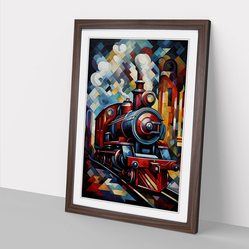 Steam Train Cubism - Framed Print, Walnut, 34" H x 25" W x 2" D