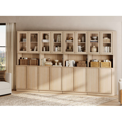 Modern 72" Tall Bookshelf with Glass Doors & Adjustable Shelves, Library Bookcase with Closed Storage Cabinet and Glass Display Shelves, Wooden Bookcase for Home Office, Living Room