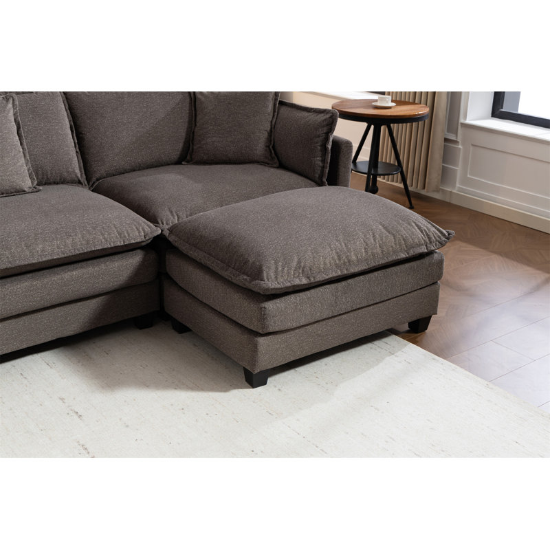 Canapé modulaire moderne à 4 places avec 2 repose-pieds 149,61 po avec coussins de taille, Antique Gray Chenille