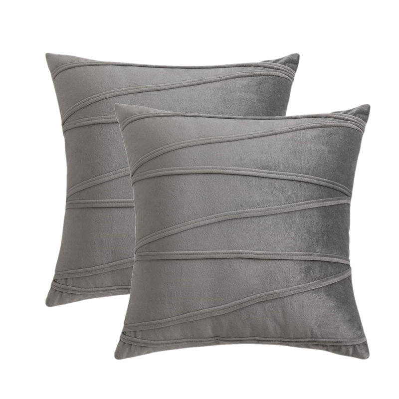 Housses de coussins carrés en velours Throw Cross Lines, 18 po x 18 po, Gris