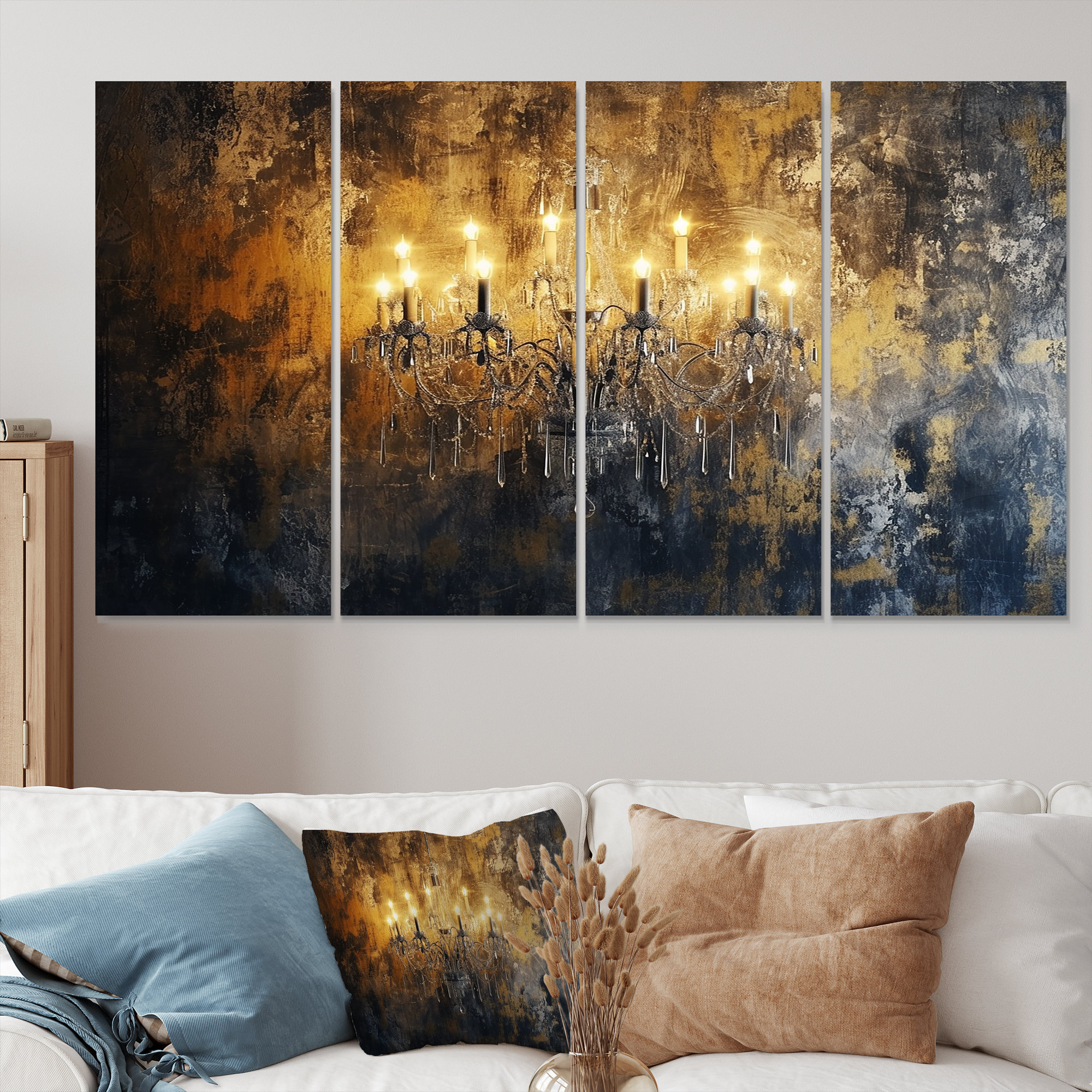 Image showcasing Design Art Golden Chandelier Shining Through The Darkness III - Glam ...