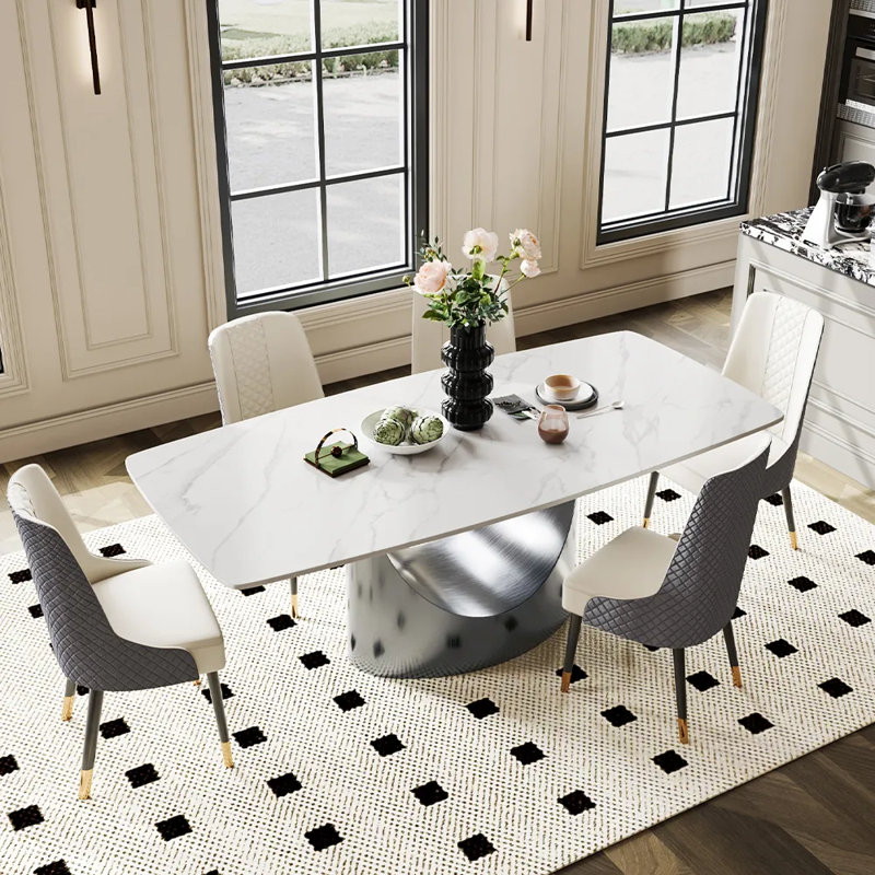 Table de salle à manger Modern, H 30 po x L 62 po x l 35 po, Blanc mat, Gris
