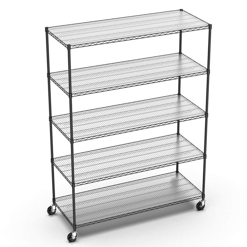5 Tier 7500Lbs Heavy Duty Adjustable Storage Rack Metal Shelf Wire Shelving Unit With Wheels & Shelf Liners - 82" H X 60" L X 24" D - Black