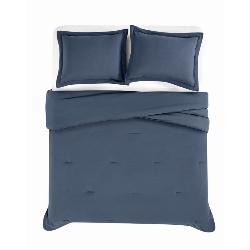 Brooklyn Loom Essential Cotton Comforter Set, Blue, Twin Extra Long Comforter  + 1 Sham