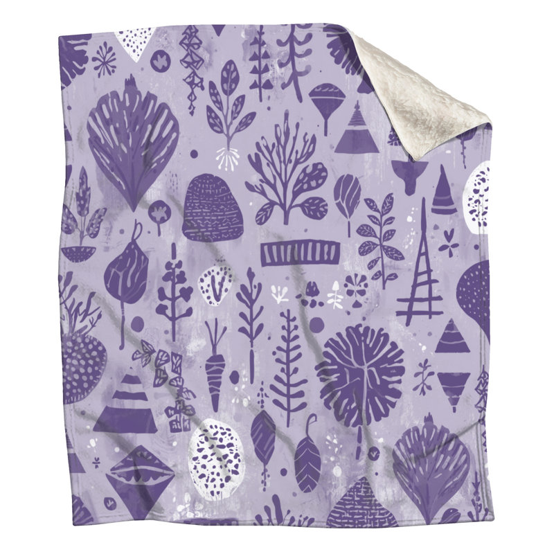Couvertures noires à motifs botaniques, 50 po L x 60 po H, Moyen mauve clair / blanc 2