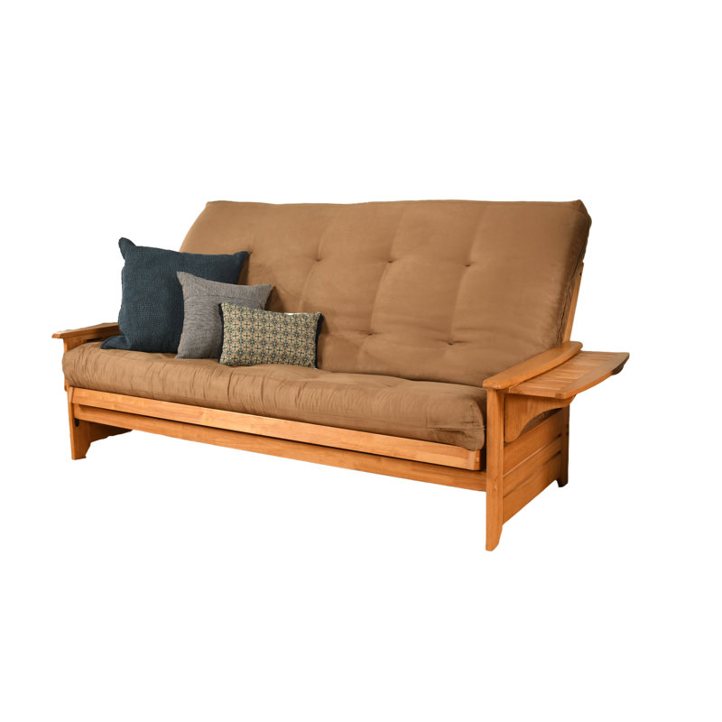 Stratford 86" Wide Queen Futon and 6000 Mattress, Peat  Microsuede, Butternut