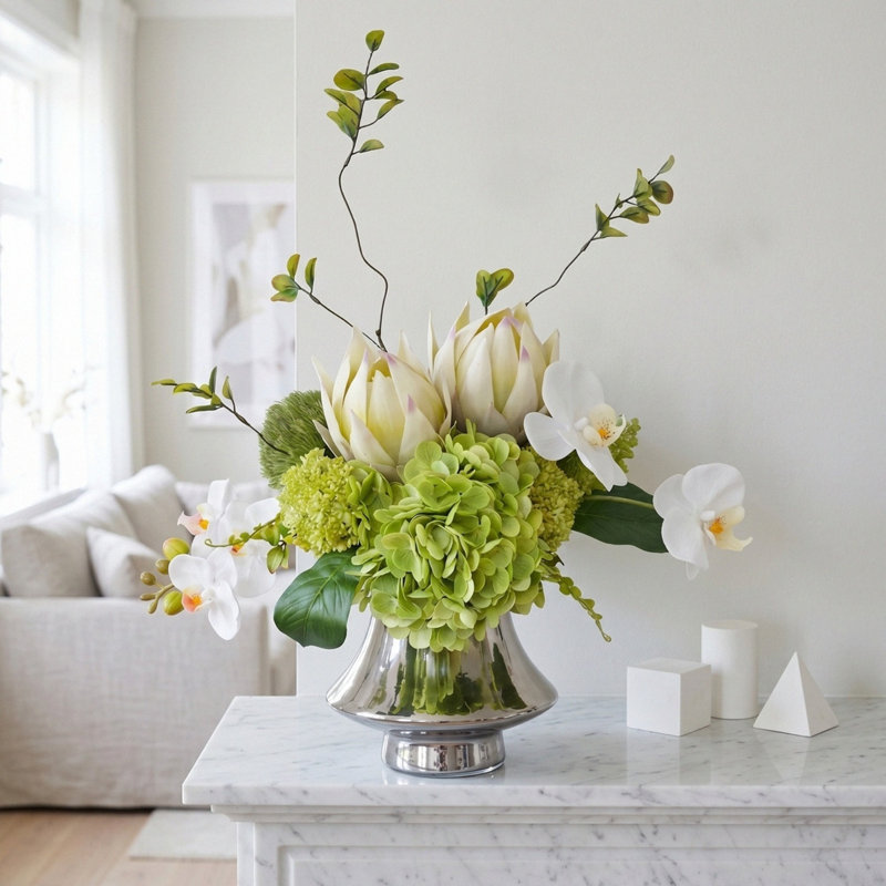 Elegant Green Artificial Bouquet—Hydrangea With Vase