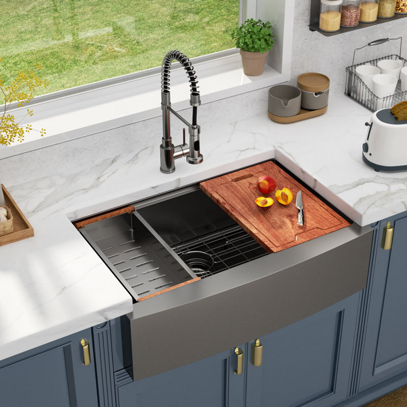 Gunmetal Black Farmhouse/Apron Front Kitchen Sink Workstation 16 Gauge Stainless Steel Single Bowl Sink