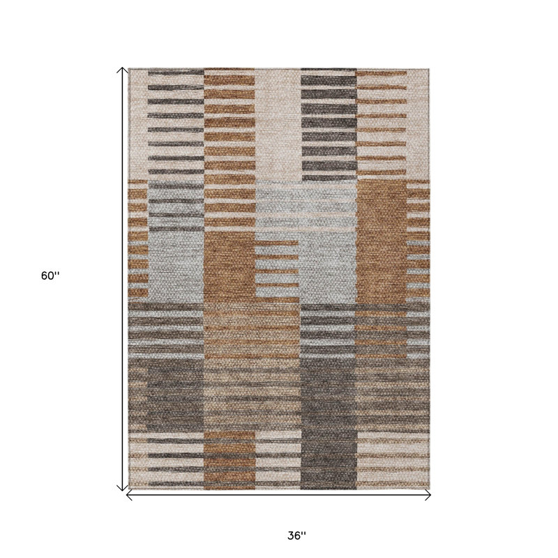 Tapis intérieur lavable rayé gris 3 pi x 5 pi