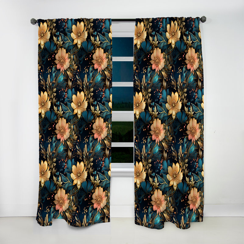 Fleurs Elegance Motif Boho I - Rideau Boho - Velours obscurcissant - 1 panneau, L 52 po x L 84 po