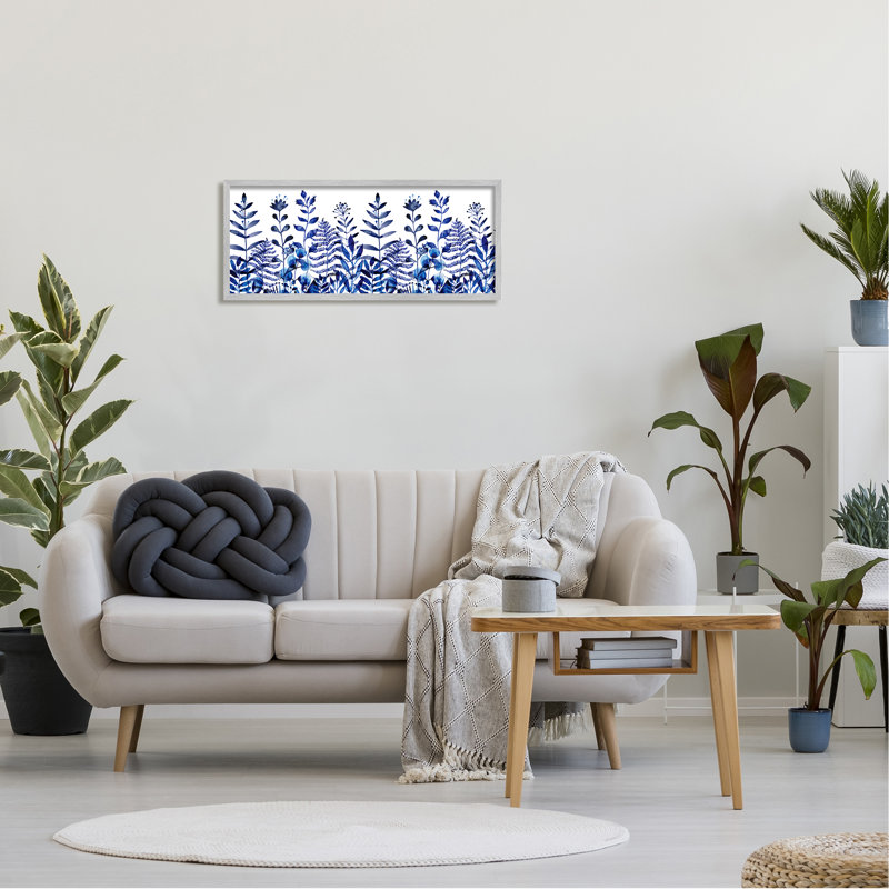 «Blue Sprouting Botanical Herbs» encadré sur bois par Maria sur une peinture, H 13 po x l 30 po x P 1,5 po