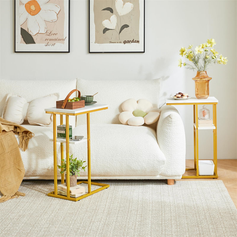 Bobker End Table, White, Gold