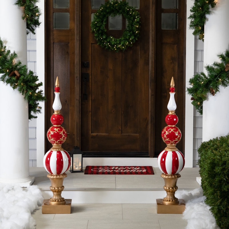 Ball Finial Commercial Size Christmas Decoration 48" - Gold And White, Gold/Red/White