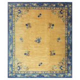 1920s Large Size Bold Yellow Field Handknotted Art Deco Wool Antique Chinese Rug