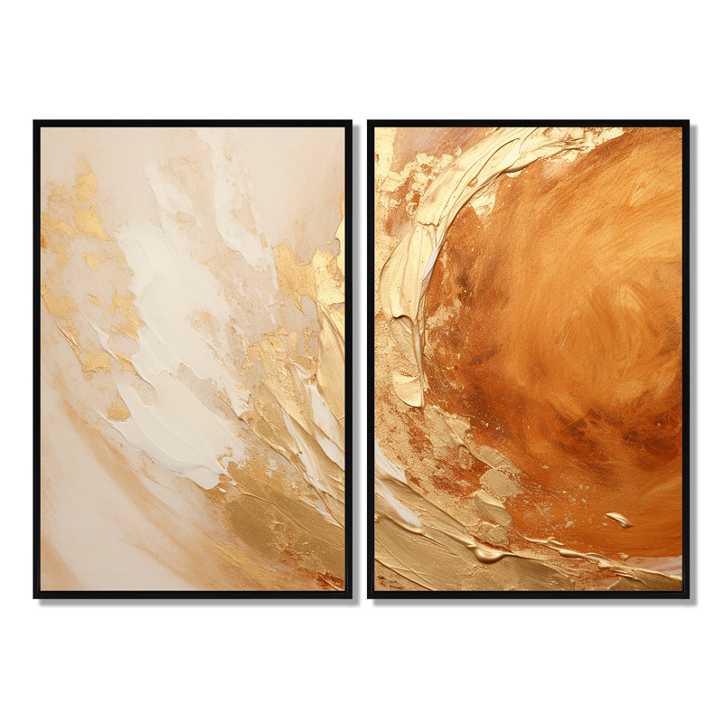 Cuivre, or, vortex luxuriant - impressions d'art moderne sur toile à 2 panneaux, Black, 36" H x 48" W