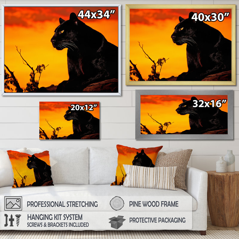 «Black Panther Silent Shadows Silhouette» sur toile, Cadre simple noir, H 12 po x l 20 po x P 1 po