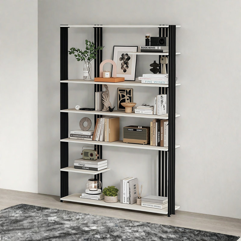 Une bibliothèque attrayante et tendance, 70.8"H x 39.3"W x 11.8"D, Black/White