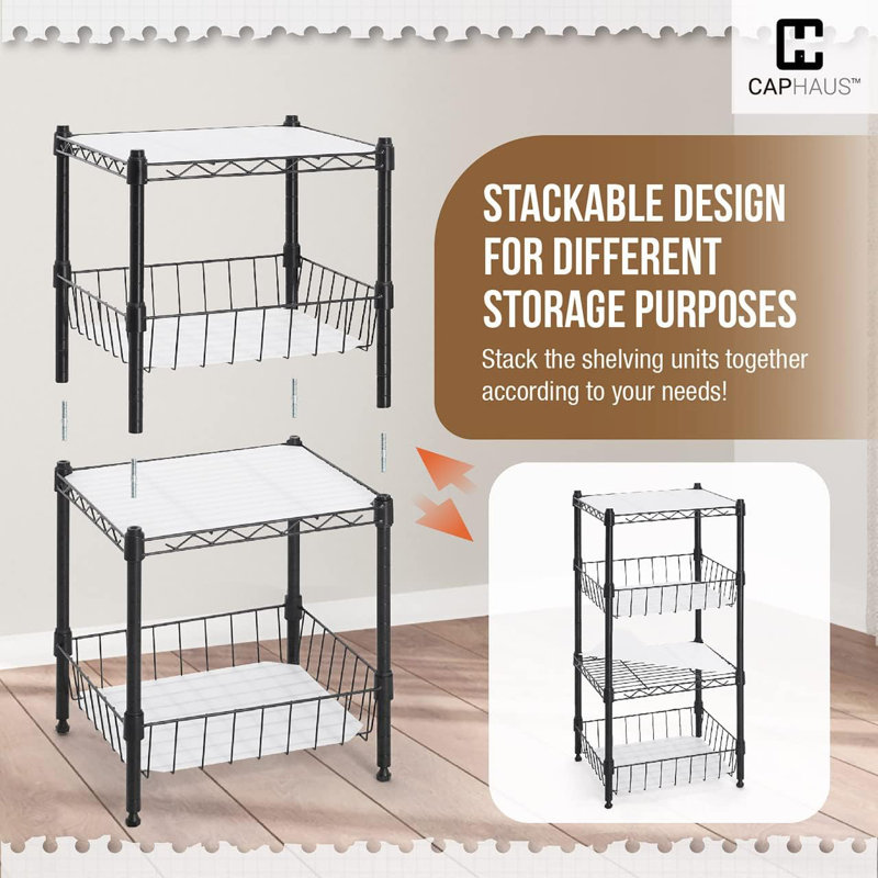 Étagère grillagée ajustable 2 à 4 niveaux CAPHAUS NSF avec panier et doublure, noir et argent, Noir mat