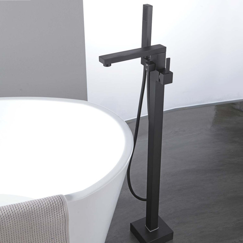 DAX Roma Freestanding Brass Tub Filler with Hand Shower, Black