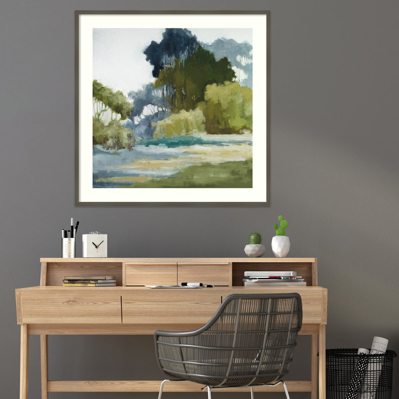 " Bean Fileds Tall Trees " by Jacqueline Ellens Painting Print, Gray Framed Paper, 41" H x 41" W
