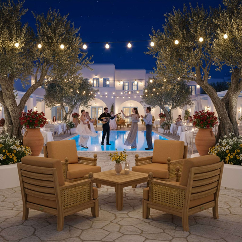 Luxe Outdoor 5 - Piece Teak Conversation Set, Light Beige