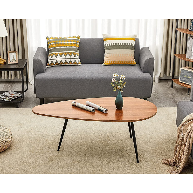 Walnut Oak Oval Coffee Table with Black Metal Legs