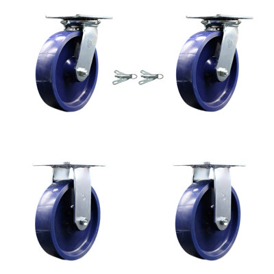 4 Piece Solid Poly Caster Set with Roller Bearing 2 Swivel Lock and 2 Rigid