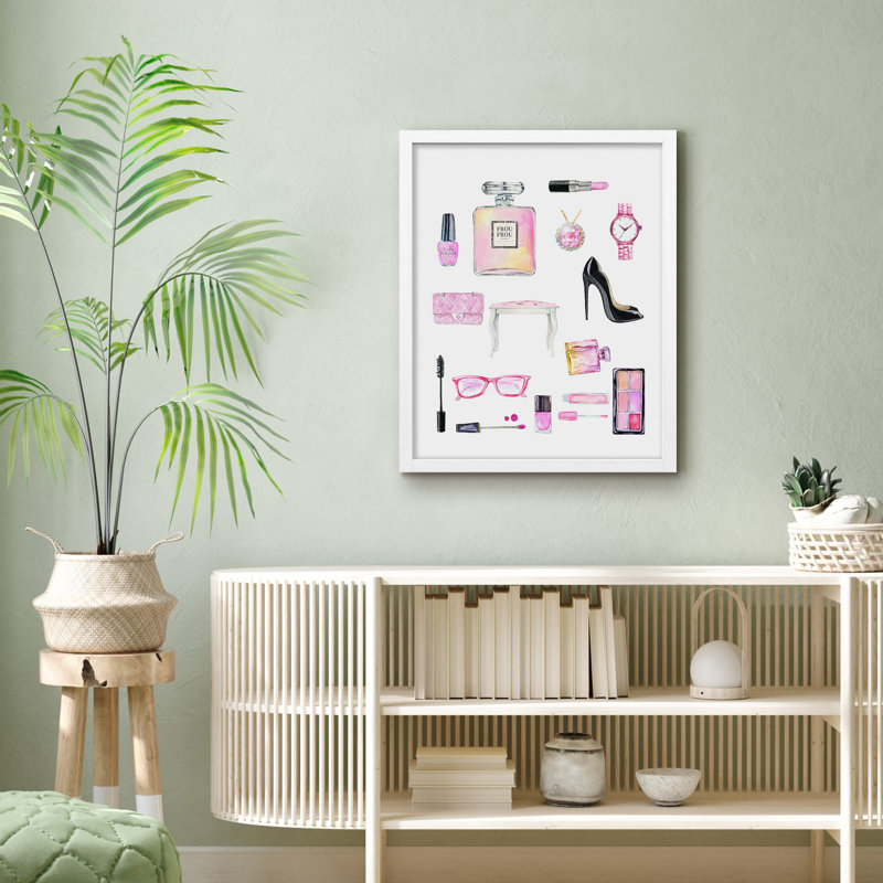 " Girl Fashion Items Glam Girls Room Watercolor Pink Cosmetic Beauty Lady ", White, 14" H x 11" W