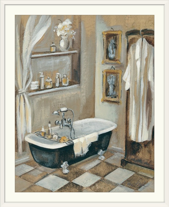 «French Bathroom Bath III» par Silvia Vassileva, reproduction d'art, H 28 po x l 24 po x P 1 po, Cadre blanc
