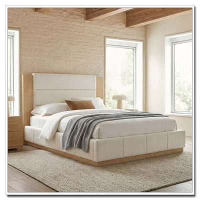 Structure de lit plateforme tapissier avec base en bois, aucun sommier nécessaire